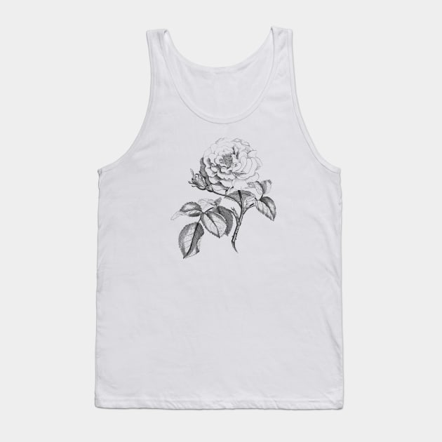 Rose Flower Black & White Illustration Tank Top by Biophilia